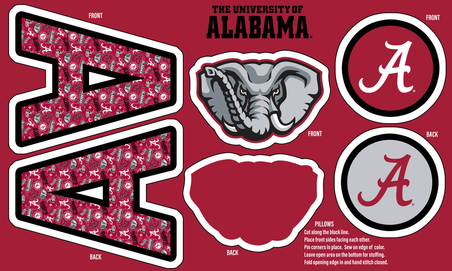 NCAA-Alabama Collegiate Pillow Project Panel Size 36"X58" Minky W58 - 10 Yd Bolt