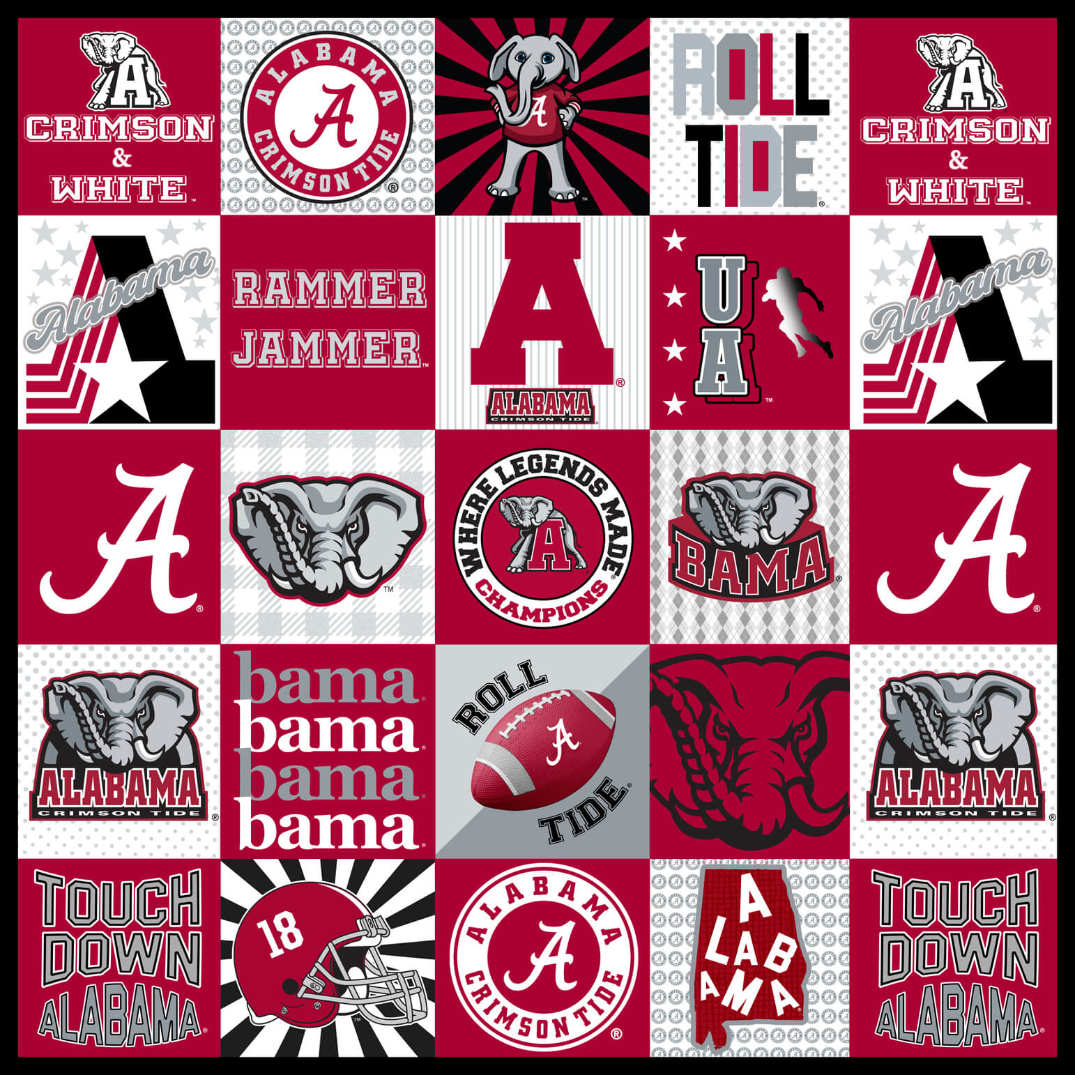 NCAA-Alabama Collegiate T-Shirt Panel Size 60"X60" Minky W58 - 10 Yd Bolt