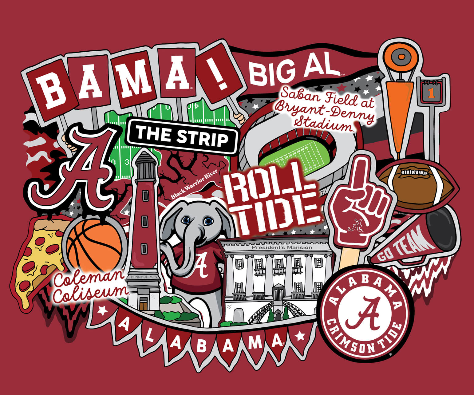NCAA-Alabama Doodle Panel Size 36"X43" Cotton W43 - 15 Yd Bolt