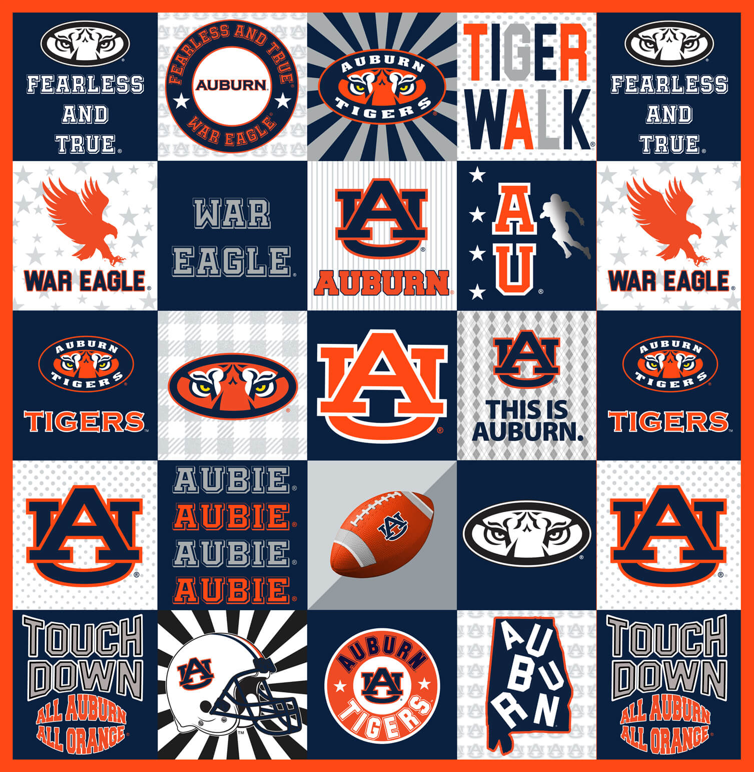 NCAA-Auburn Collegiate T-Shirt Panel Size 60"X60" Minky W58 - 10 Yd Bolt