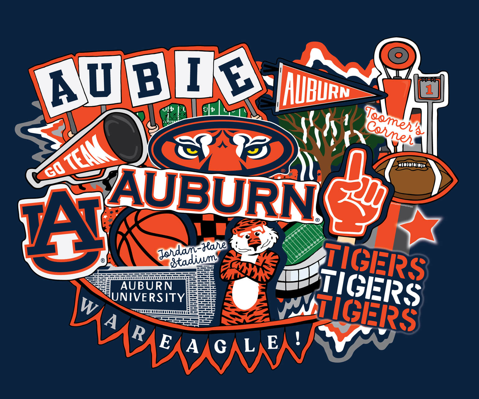 NCAA-Auburn Doodle Panel Size 36"X43" Cotton W43 - 15 Yd Bolt