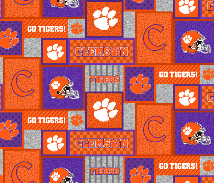 NCAA-Clemson College Patch Fleece W58 - 12 Yd Bolt