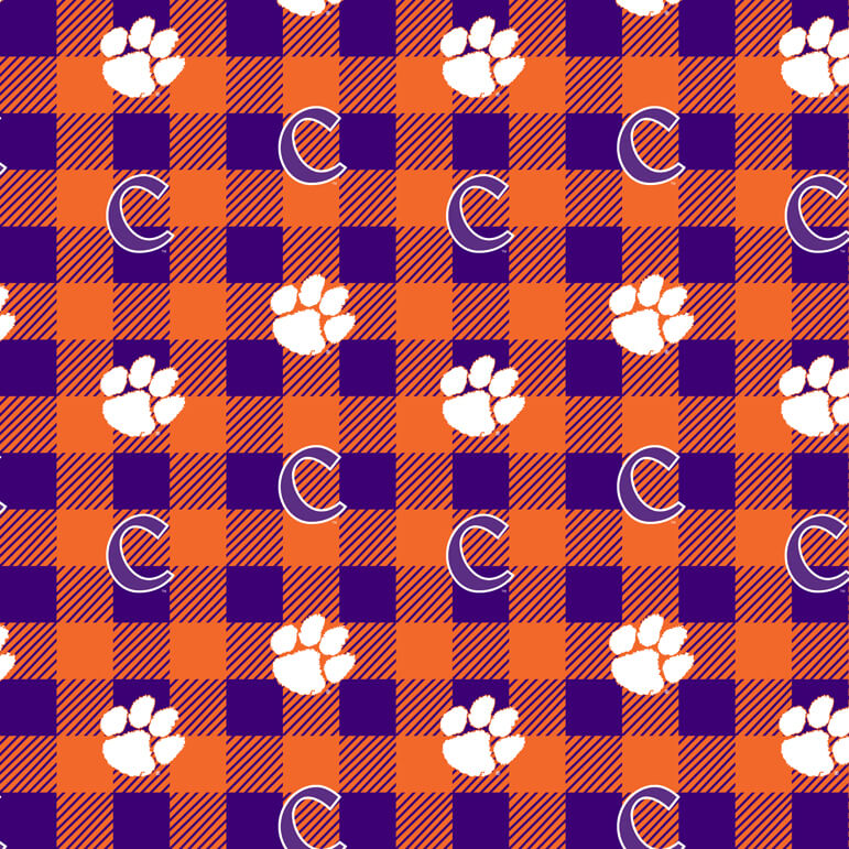 NCAA-Clemson Buffalo Plaid Fleece W58 - 12 Yd Bolt