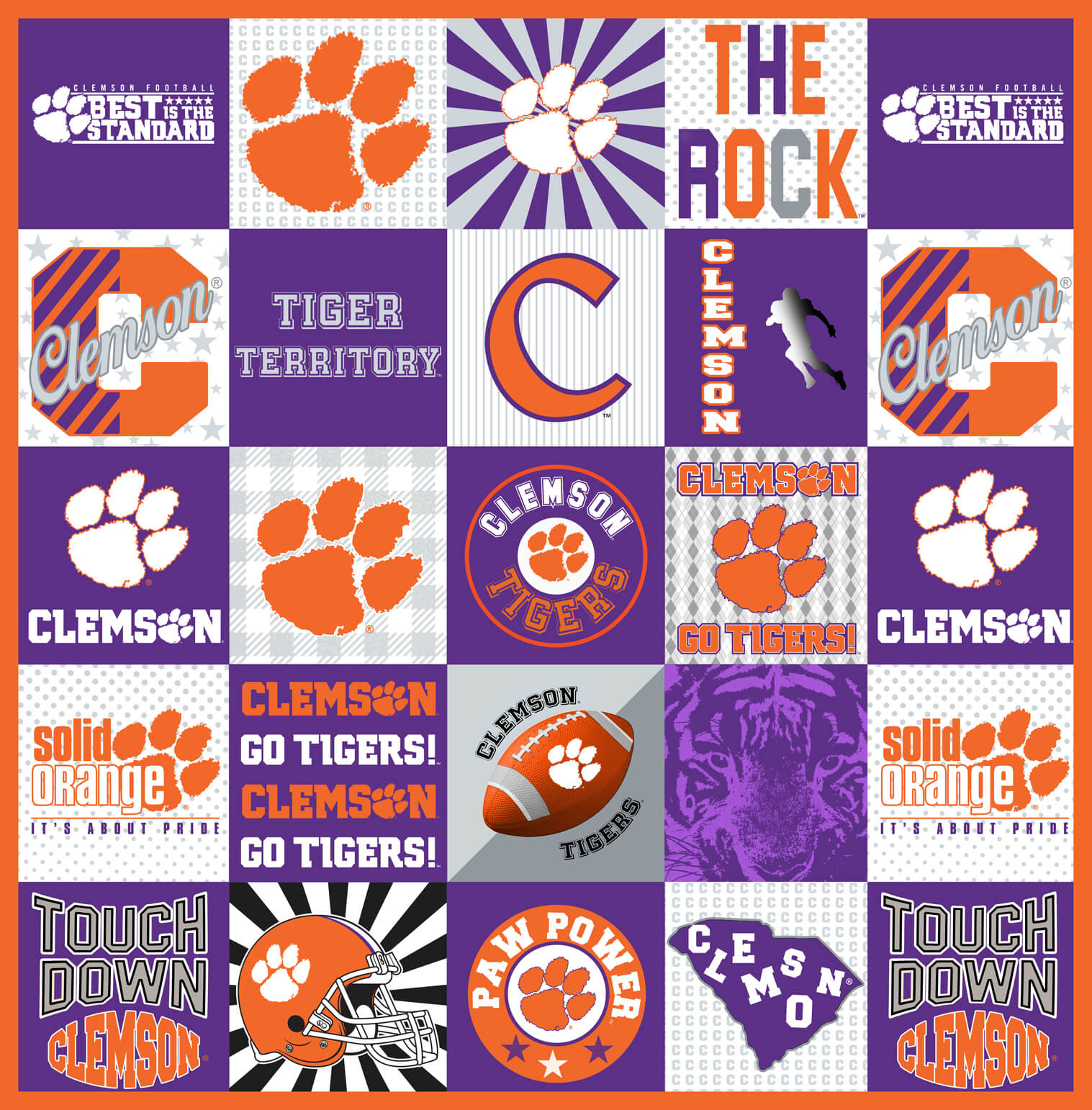 NCAA-Clemson Collegiate T-Shirt Panel Size 60"X60" Minky W58 - 10 Yd Bolt