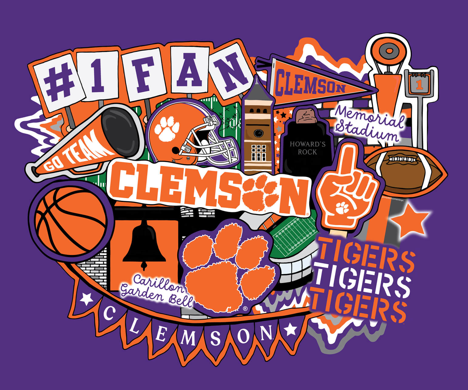 NCAA-Clemson Doodle Panel Size 36"X43" Cotton W43 - 15 Yd Bolt
