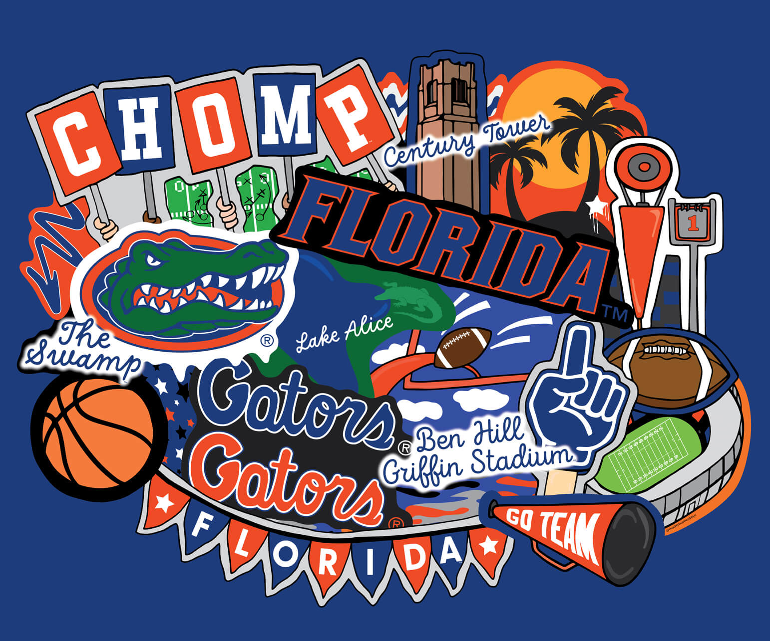 NCAA-Florida Doodle Panel Size 36"X43" Cotton W43 - 15 Yd Bolt