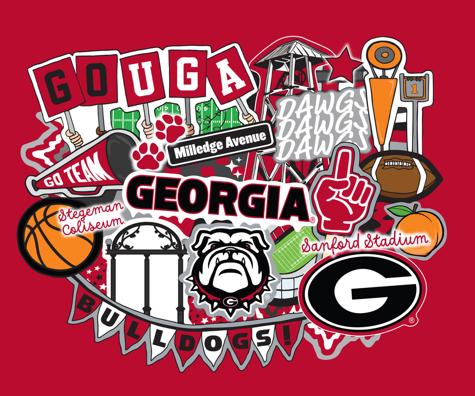 NCAA-Georgia Doodle Panel Size 36"X43" Cotton W43 - 15 Yd Bolt