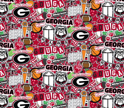 NCAA-Georgia Doodle Allover Cotton W43 - 15 Yd Bolt