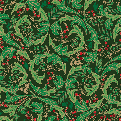 Holiday Leaves&Berries Forest Green