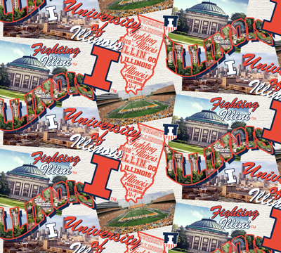 NCAA-Illinois Scenic Map Cotton W43 - 15 Yd Bolt