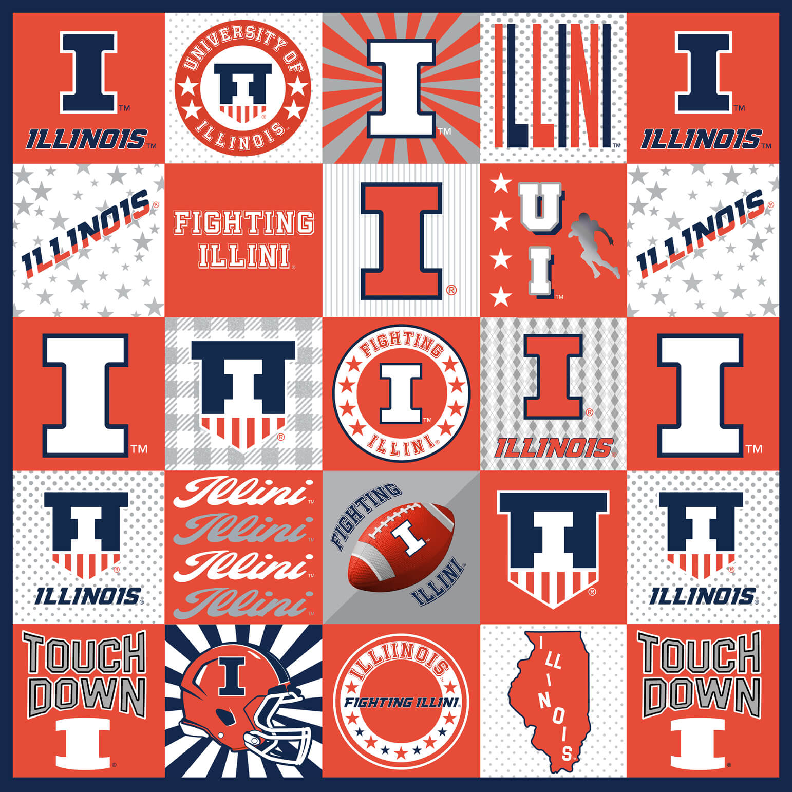 NCAA-Illinois Collegiate T-Shirt Panel Size 60"X60" Minky W58 - 10 Yd Bolt
