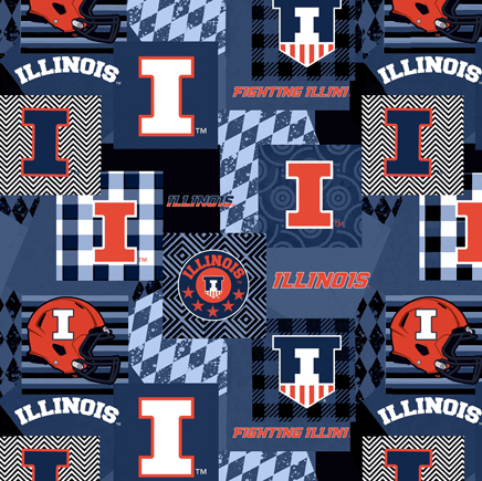 NCAA-Illinois Collegiate Geometric Pattern Minky W58 - 10 Yd Bolt