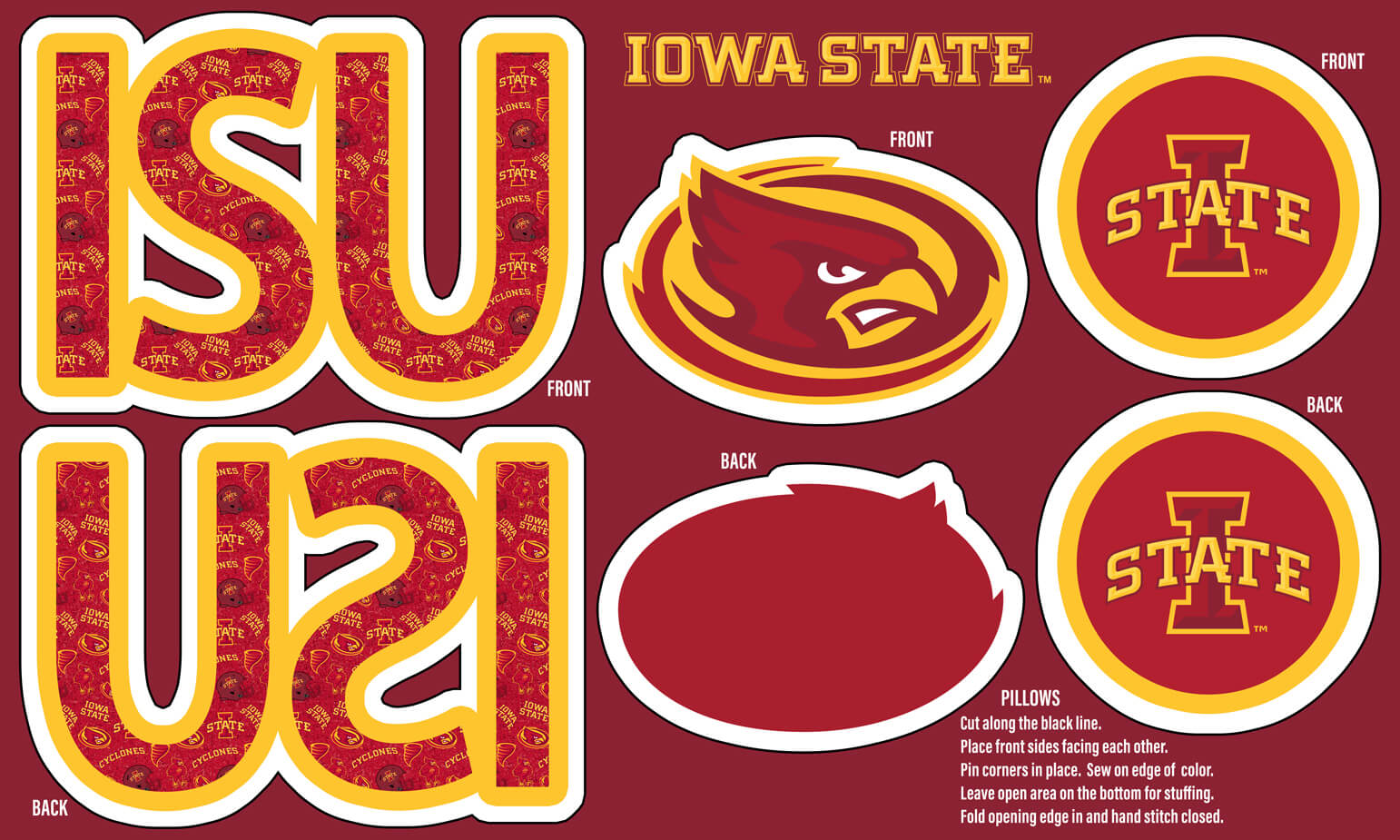 NCAA-Iowa State Collegiate Pillow Project Panel Size 36"X58" Minky W58 - 10 Yd Bolt