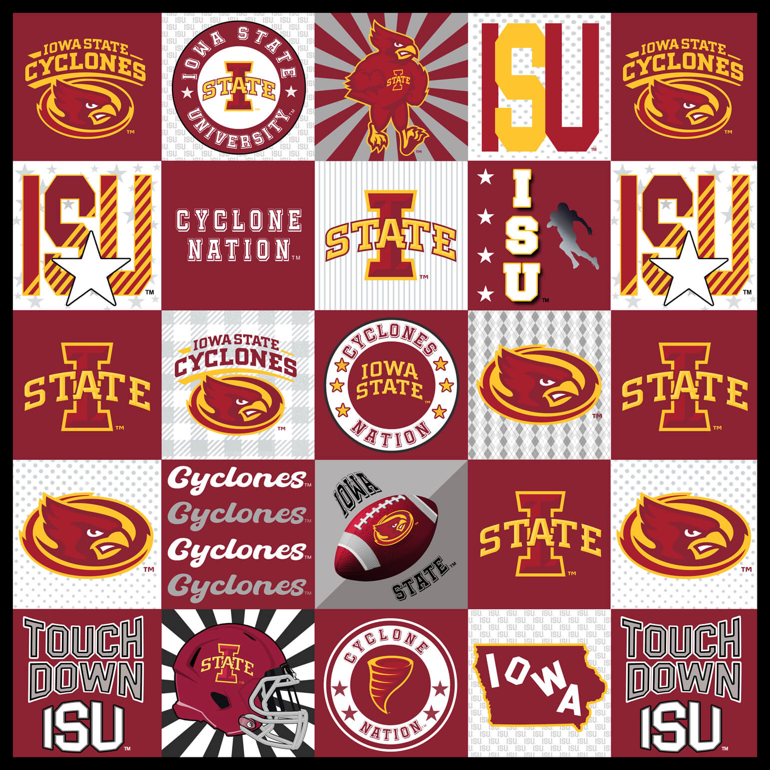 NCAA-Iowa State Collegiate T-Shirt Panel Size 60"X60" Minky W58 - 10 Yd Bolt