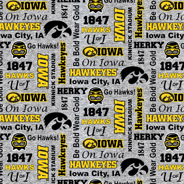 NCAA-Iowa Heather Verbiage Fleece W58 - 12 Yd Bolt