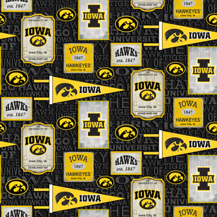 NCAA-Iowa Vintage Pennant Allover Cotton W43 - 15 Yd Bolt