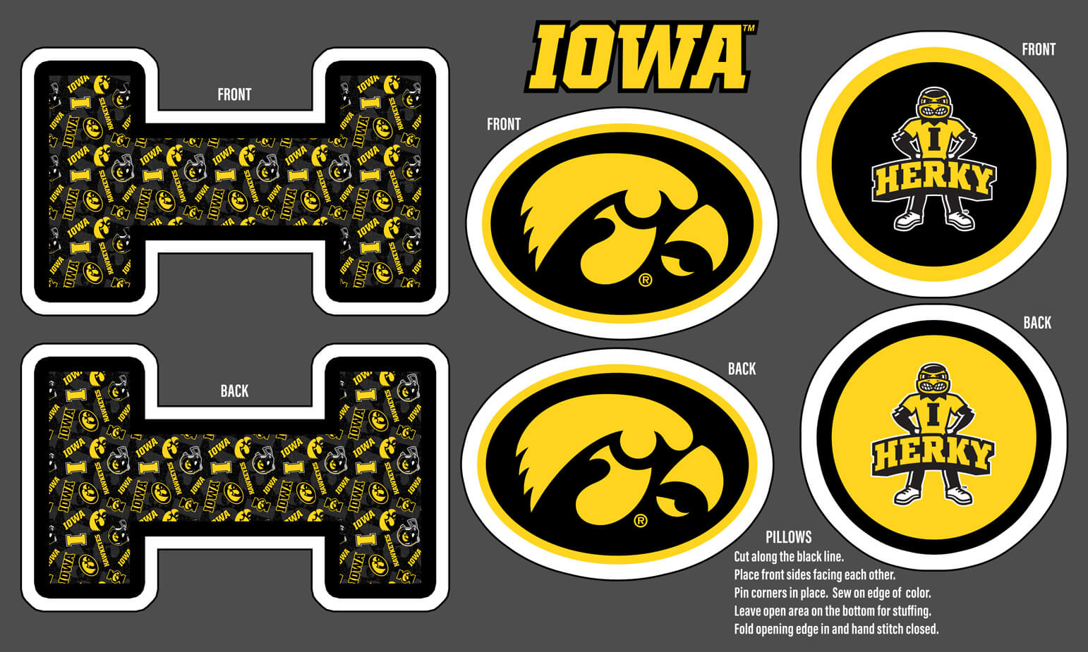 NCAA-Iowa Collegiate Pillow Project Panel Size 36"X58" Minky W58 - 10 Yd Bolt