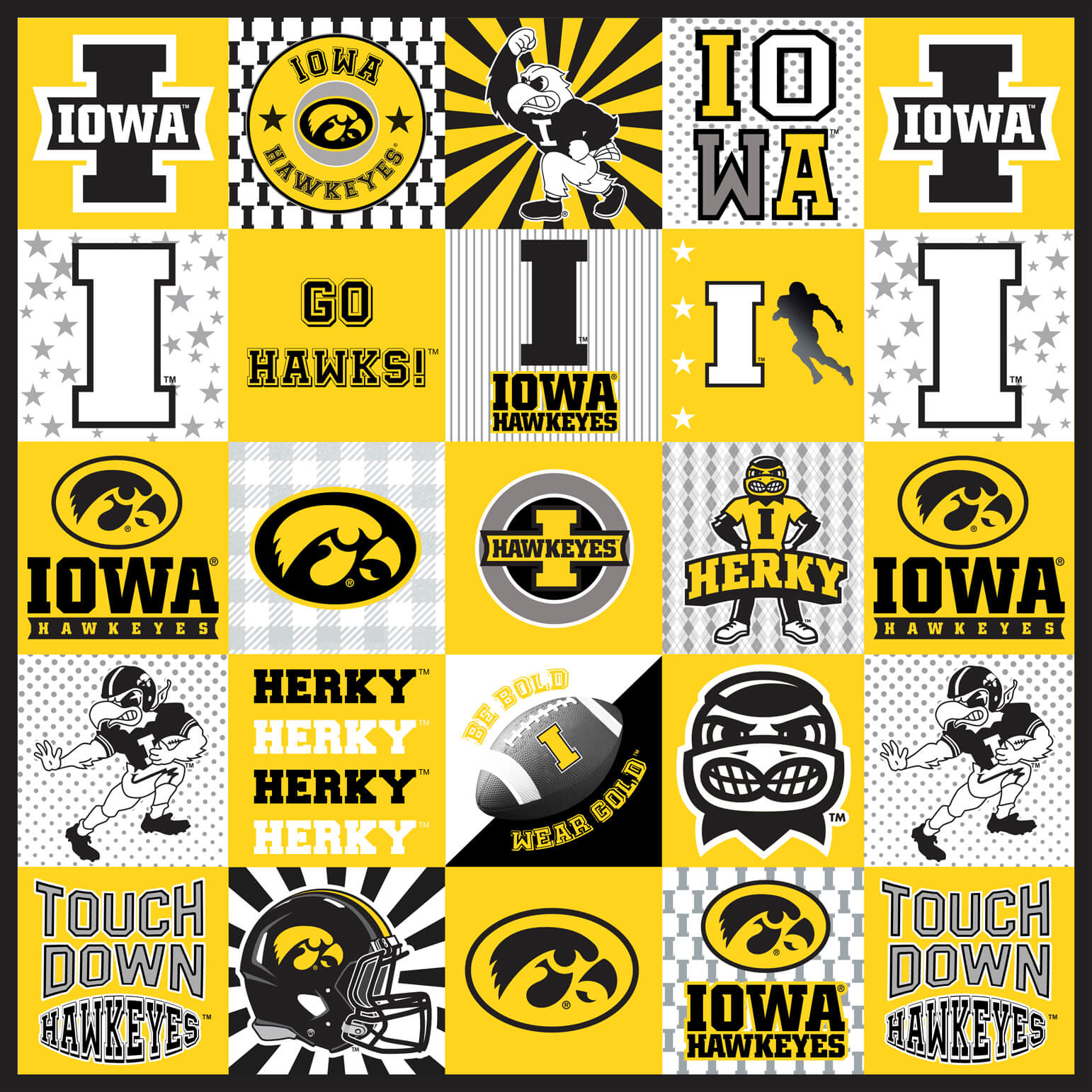 NCAA-Iowa Collegiate T-Shirt Panel Size 60"X60" Minky W58 - 10 Yd Bolt
