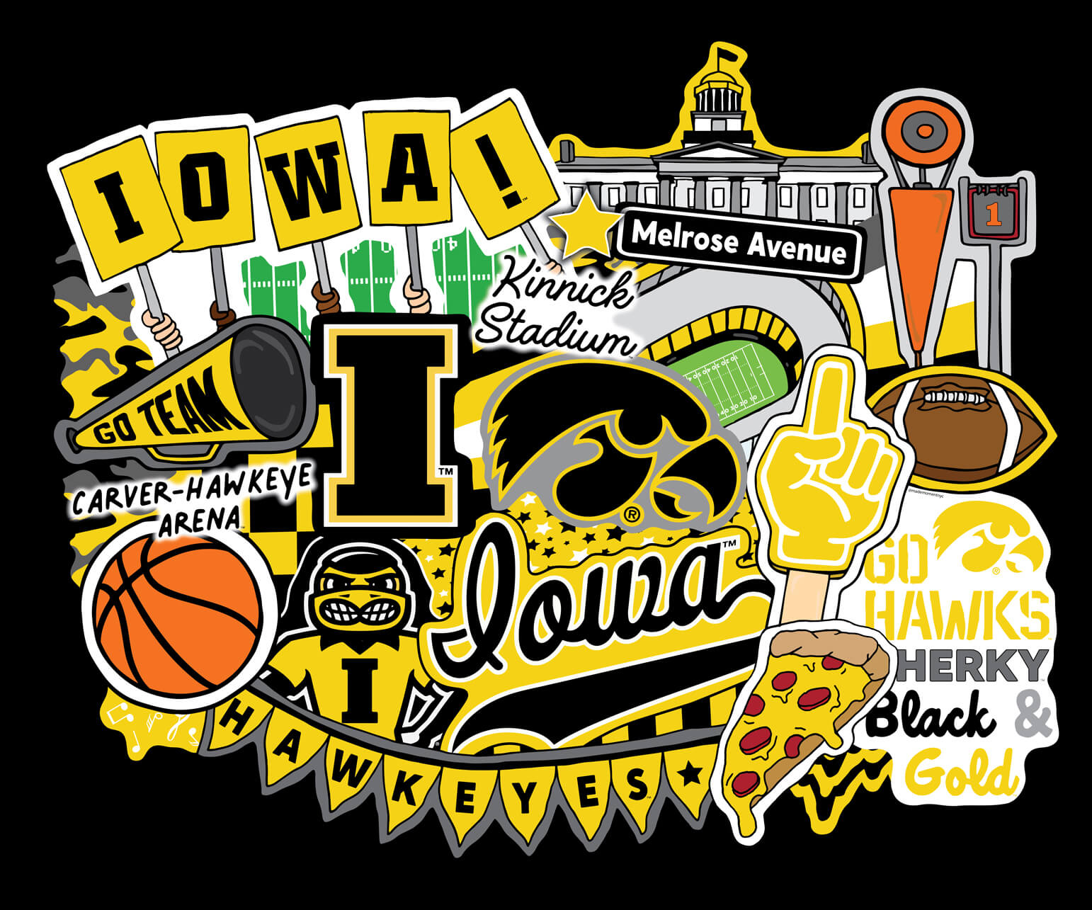 NCAA-Iowa Doodle Panel Size 36"X43" Cotton W43 - 15 Yd Bolt