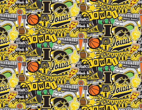 NCAA-Iowa Doodle Allover Cotton W43 - 15 Yd Bolt