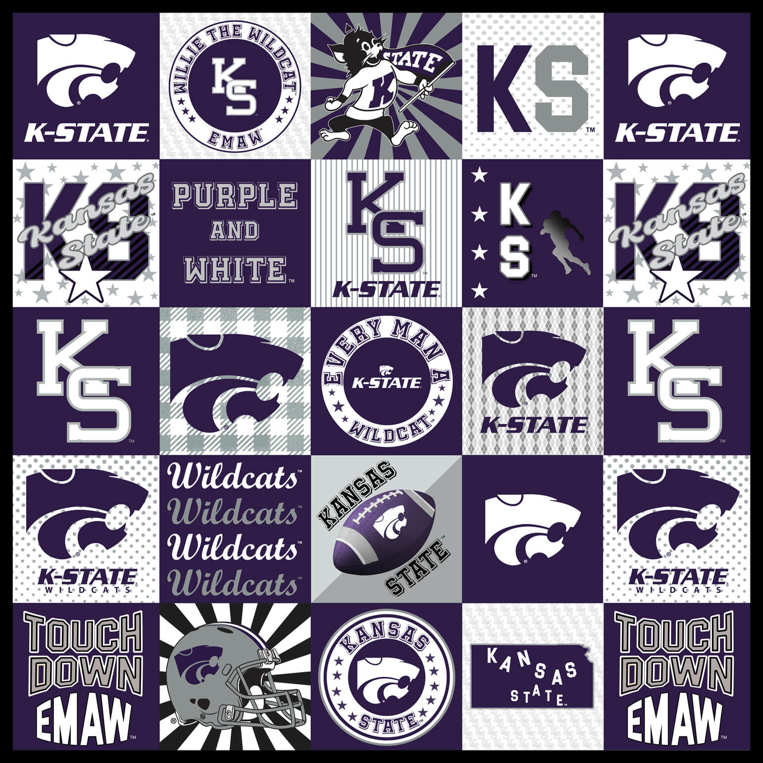 NCAA-Kansas State Collegiate T-Shirt Panel Size 60"X60" Minky W58 - 10 Yd Bolt