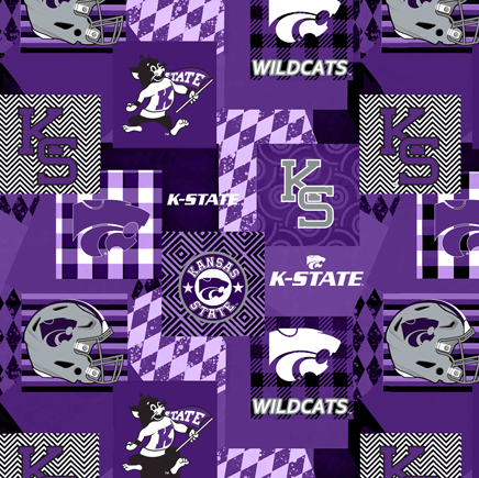 NCAA-Kansas State Collegiate Geometric Pattern Minky W58 - 10 Yd Bolt