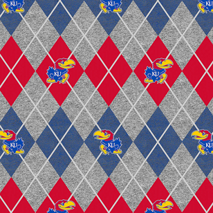 NCAA-Kansas Heather Argyle Prt Fleece W58 - 12 Yd Bolt