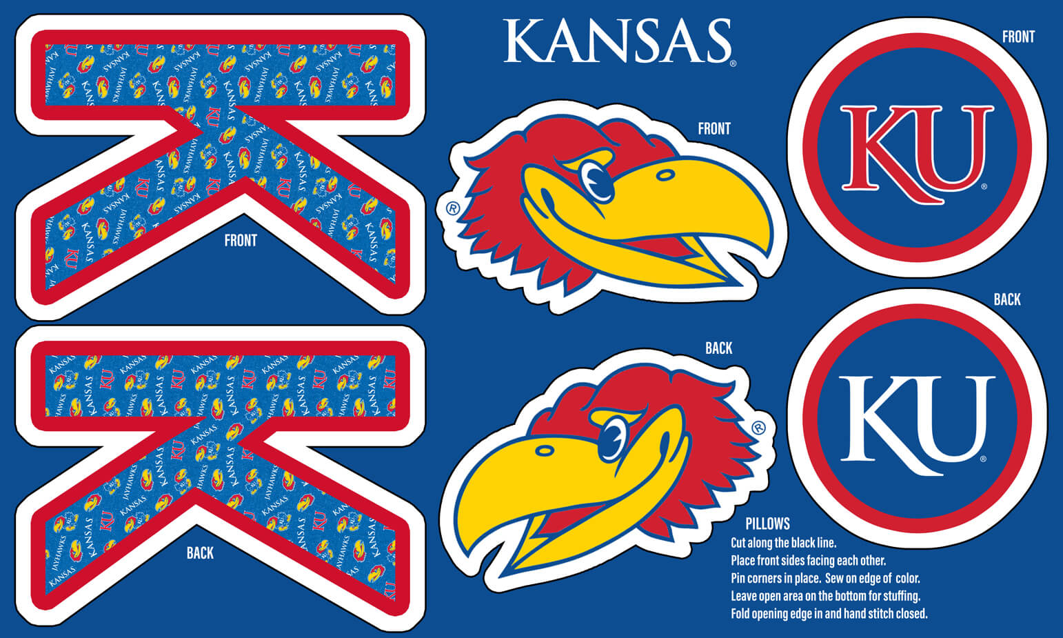 NCAA-Kansas Collegiate Pillow Project Panel Size 36"X58" Minky W58 - 10 Yd Bolt