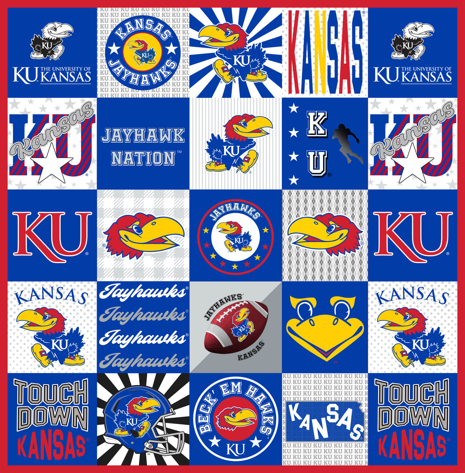 NCAA-Kansas Collegiate T-Shirt Panel Size 60"X60" Minky W58 - 10 Yd Bolt