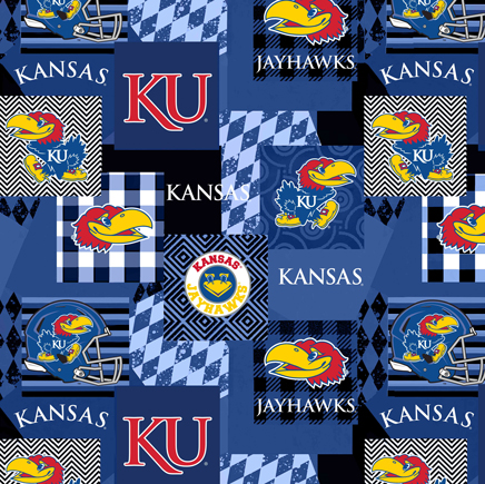 NCAA-Kansas Collegiate Geometric Pattern Minky W58 - 10 Yd Bolt