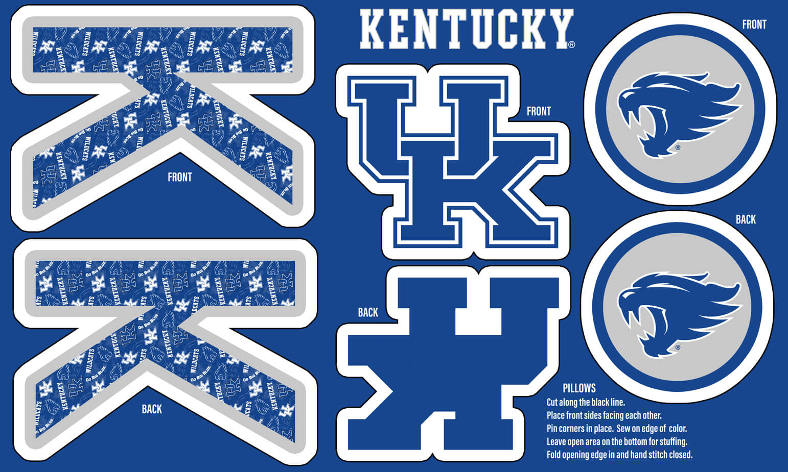 NCAA-Kentucky Collegiate Pillow Project Panel Size 36"X58" Minky W58 - 10 Yd Bolt