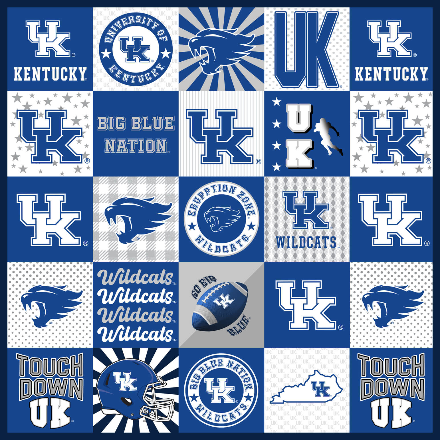 NCAA-Kentucky Collegiate T-Shirt Panel Size 60"X60" Minky W58 - 10 Yd Bolt