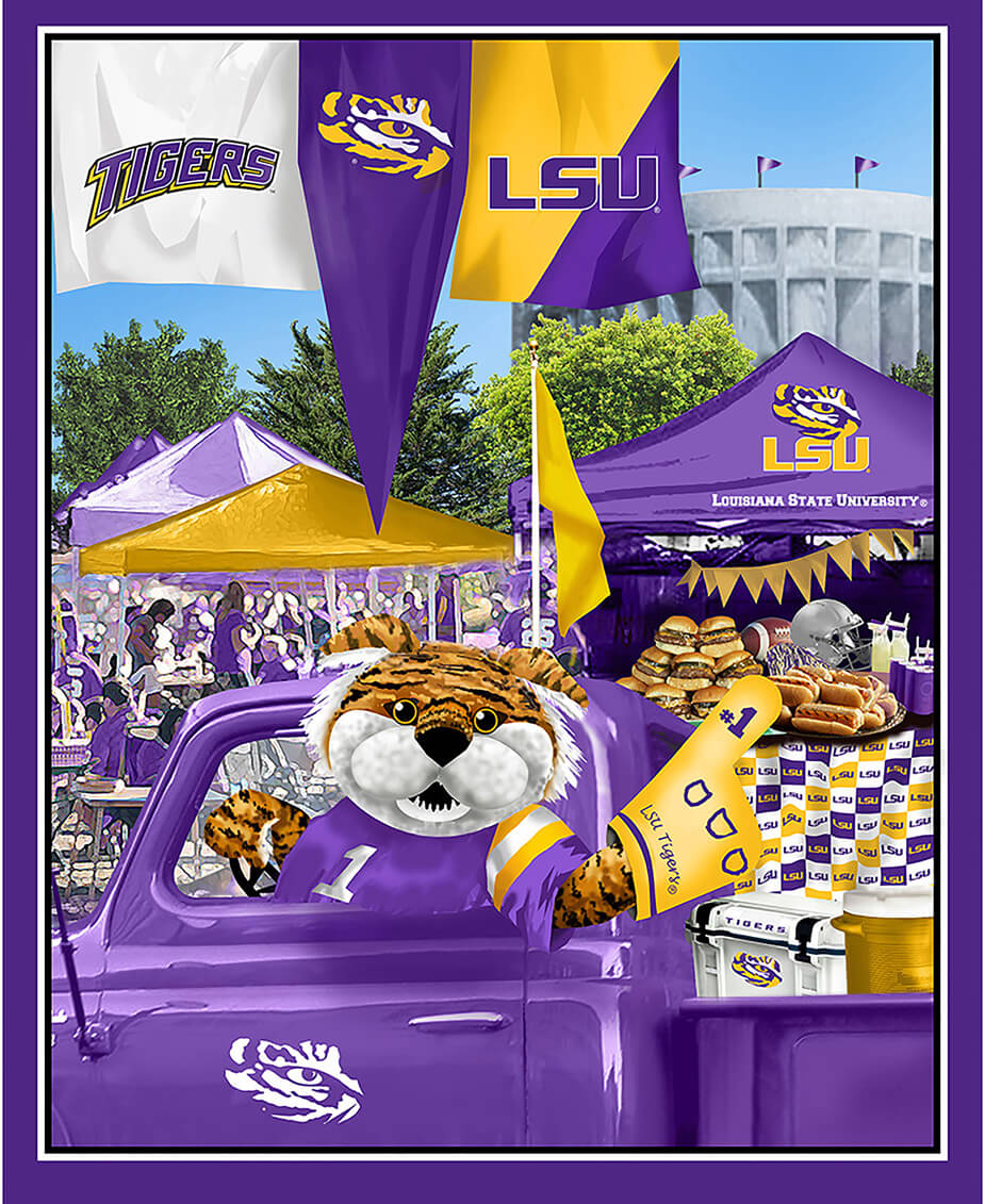 NCAA-Louisiana Tailgate Panel Size 36"X43" Cotton W43 - 15 Yd Bolt
