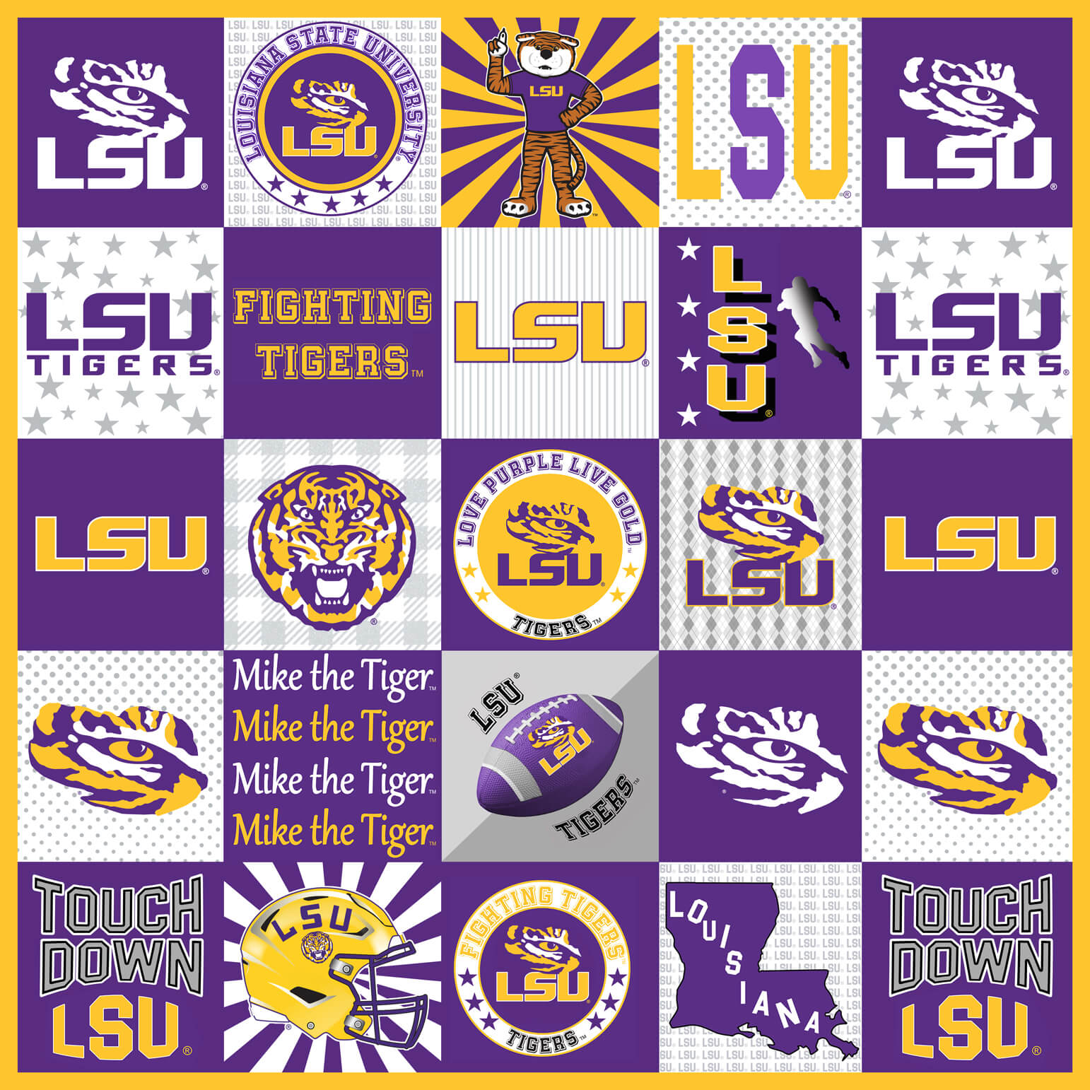 NCAA-Louisiana Collegiate T-Shirt Panel Size 60"X60" Minky W58 - 10 Yd Bolt