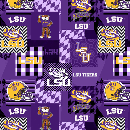 NCAA-Louisiana Collegiate Minky Geometric Pattern - 10 Yd Bolt