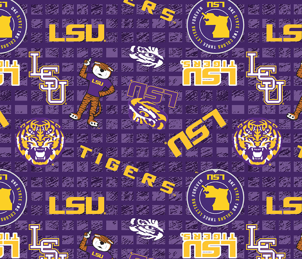 NCAA-Lsu Jersey Knit 92% Poly 8% Spandex W58 - 15 Yd Bolt