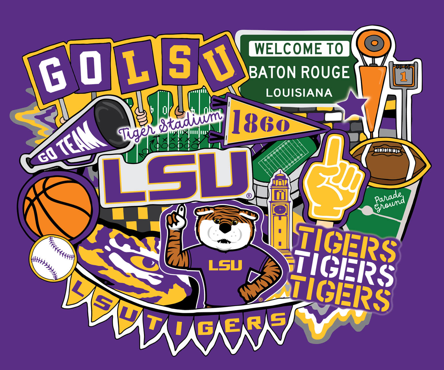 NCAA-LSU Doodle Panel Size 36"X43" Cotton W43 - 15 Yd Bolt