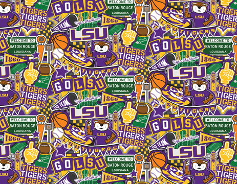 NCAA-Louisiana Doodle Allover Cotton W43 - 15 Yd Bolt