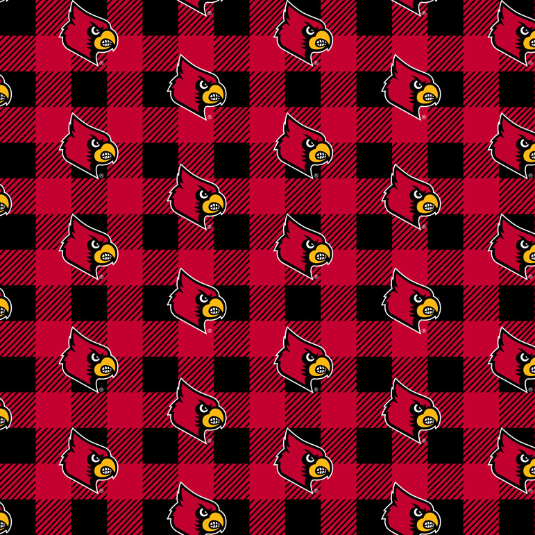 NCAA-Louisville Buffalo Plaid Fleece W58 - 12 Yd Bolt
