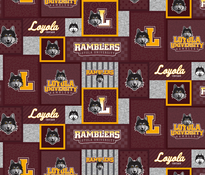 NCAA-Loyola Chicago College Patch Fleece W58 - 12 Yd Bolt