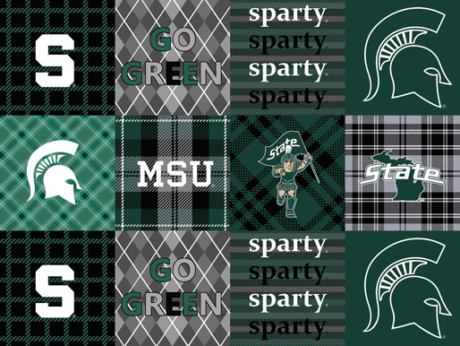 NCAA-Micchigan State Fleece Plaid Cheater All over W58 - 12 Yd Bolt