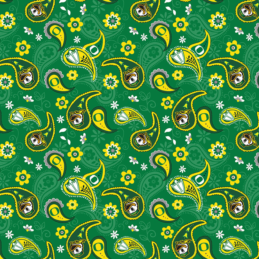 NCAA- Oregon Paisley Cotton - 15 Yd Bolt