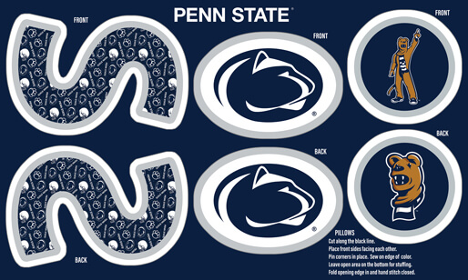 NCAA- Penn State Collegiate Pillow Project Panel Size 36"X58" Minky W58 - 10 Yd Bolt