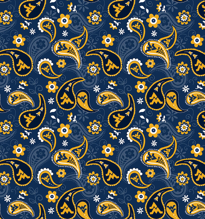 NCAA- West Virginia Paisley Cotton - 15 Yd Bolt