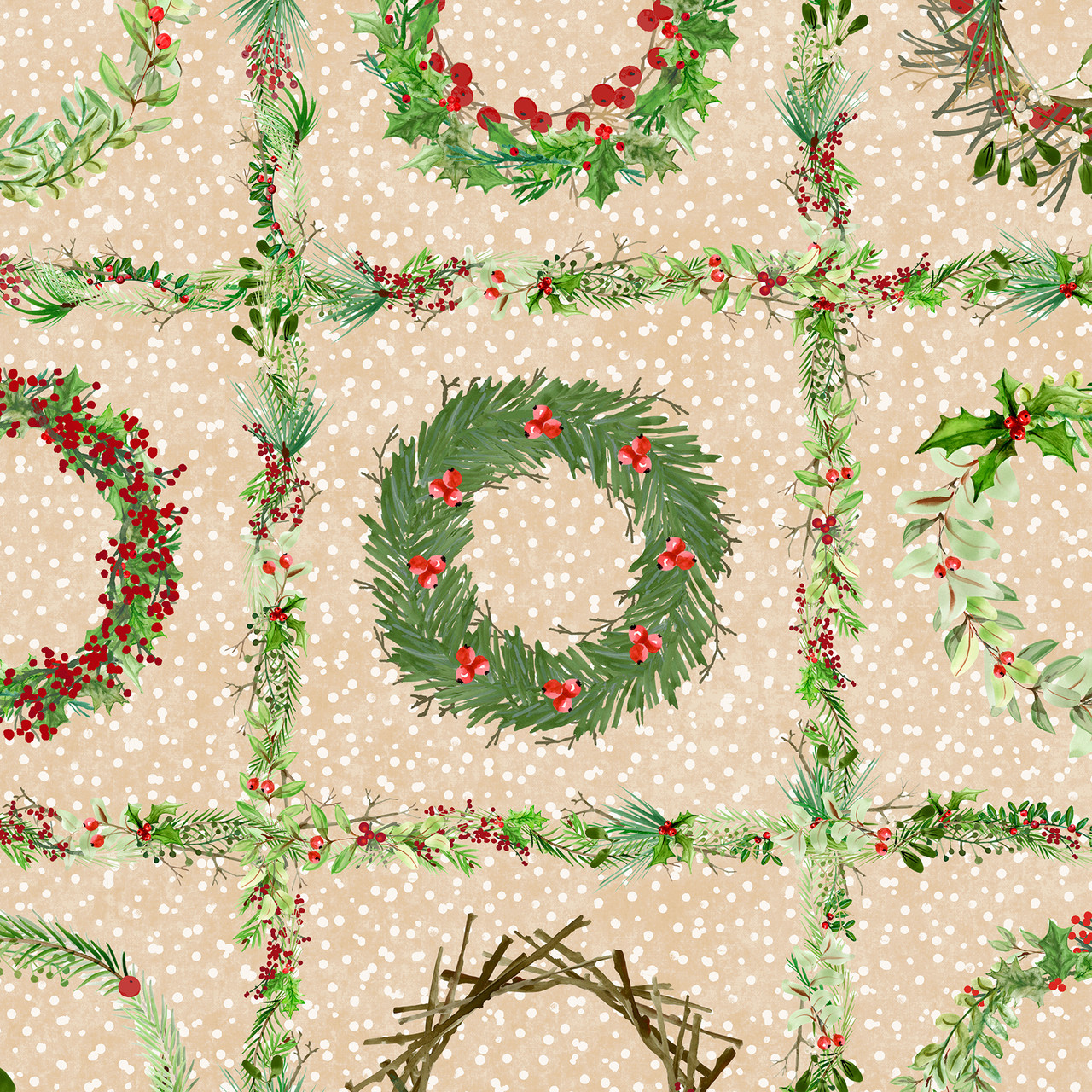 Winter Wreaths Cream Maywood Studio