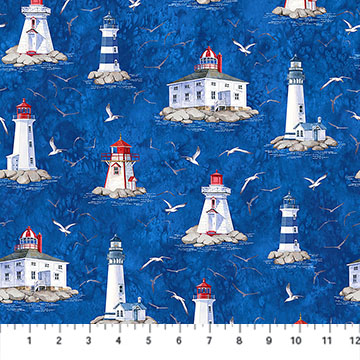 Atlantic Coast Light Houses Dk Blue Multi