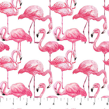 Coastal Breeze Flamingos White Multi