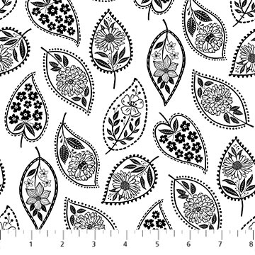 Ebony & Ivory Sylized Leaf White