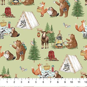 Happy Camper Day Scene Green Multi