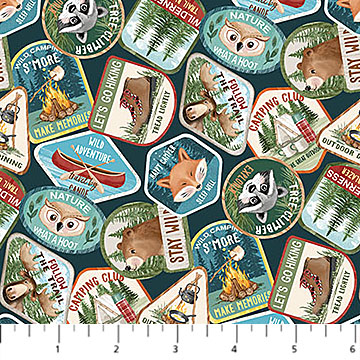 Happy Camper Camping Badges Teal Multi